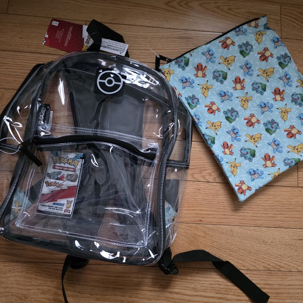 Pokemon Clear Backpack with Removable Pouch Plus Bonus Trading Card Fun Pack - Picture 11 of 15